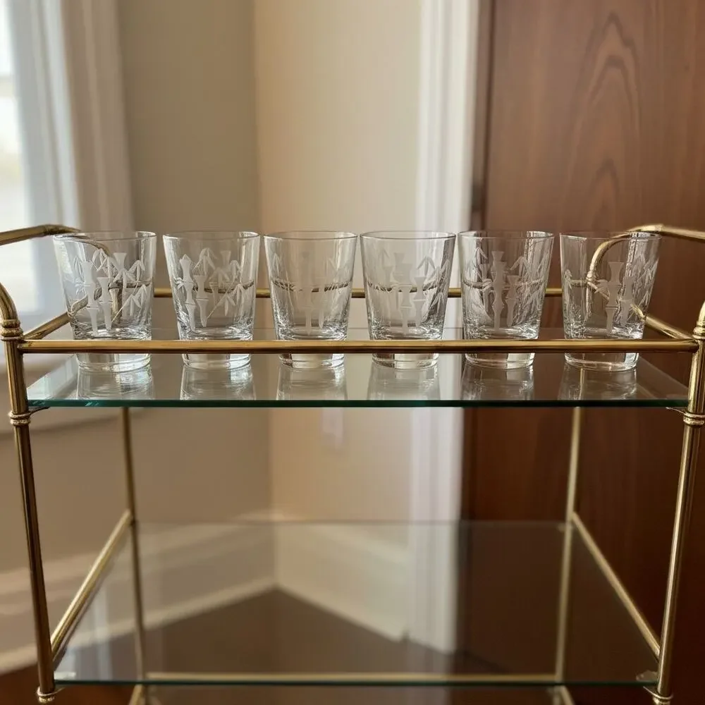 Vintage Sasaki Noritake Bamboo Etched Rocks Glasses Set 6-MCM-Japan-Barware
